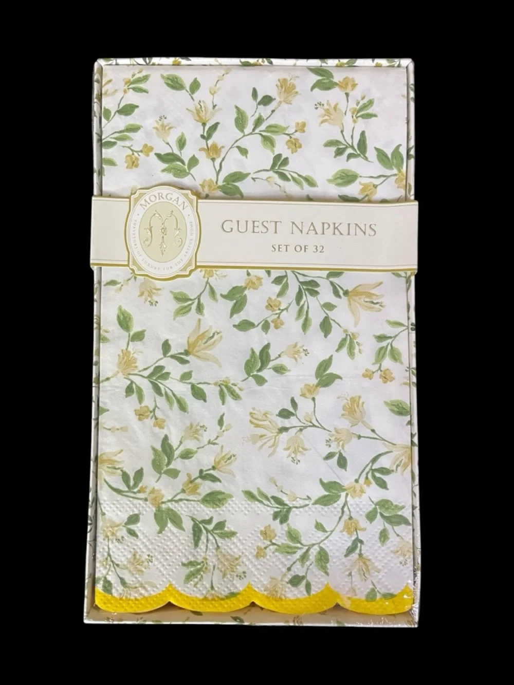 64 Guest Napkins Tan Yellow Floral Disposable Paper Meals Party Bathroom NEW NIB